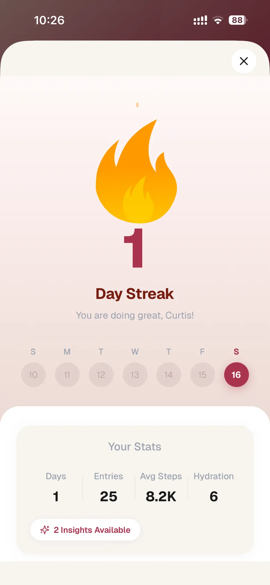 Streaks screen in the Hemo sickle cell tracking app